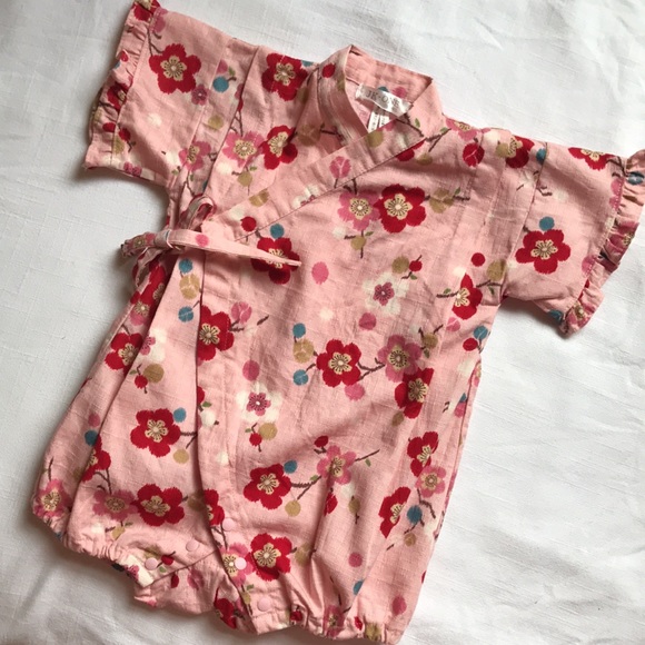 Cherry Blossom Kimono Style Wrap Around Romper - Picture 2 of 8